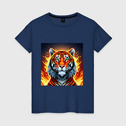 Футболка хлопковая женская Огненный тигр, цвет: тёмно-синий