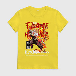 Футболка хлопковая женская Кёджуро Ренгоку аниме, цвет: желтый
