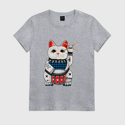 Футболка хлопковая женская Нэко кот барабанщик, цвет: меланж