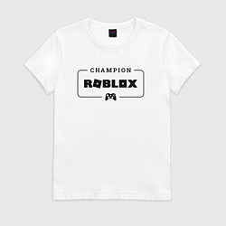 Футболка хлопковая женская Roblox gaming champion: рамка с лого и джойстиком, цвет: белый