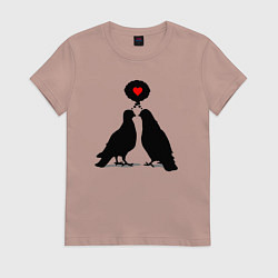 Футболка хлопковая женская Birds love, цвет: пыльно-розовый
