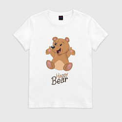 Футболка хлопковая женская Bear happy, цвет: белый
