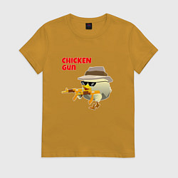 Футболка хлопковая женская Цыпленок с автоматами, цвет: горчичный