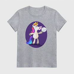 Футболка хлопковая женская Единорог волейболист, цвет: меланж