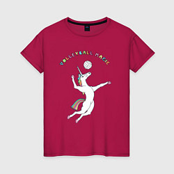 Футболка хлопковая женская Волейбольная магия, цвет: маджента