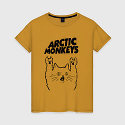 Футболка хлопковая женская Arctic Monkeys - rock cat, цвет: горчичный