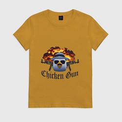 Футболка хлопковая женская Chicken gun game, цвет: горчичный