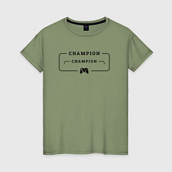 Женская футболка S T A L K E R gaming champion: рамка с лого и джой