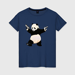Футболка хлопковая женская Панда с пистолетами, цвет: тёмно-синий