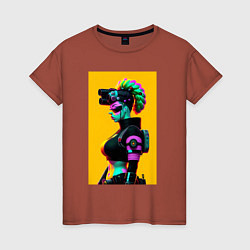 Футболка хлопковая женская Мардж Симпсон - киберпанк, цвет: кирпичный