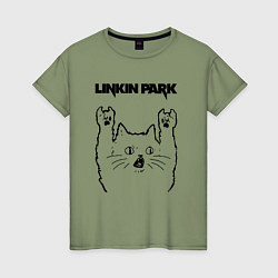 Футболка хлопковая женская Linkin Park - rock cat, цвет: авокадо