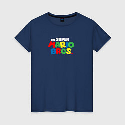 Футболка хлопковая женская The Super Mario Bros Братья Супер Марио, цвет: тёмно-синий