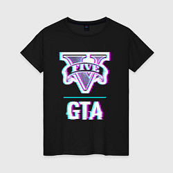 Футболка хлопковая женская GTA в стиле glitch и баги графики, цвет: черный