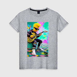 Футболка хлопковая женская Барт Симпсон играет на гитаре, цвет: меланж
