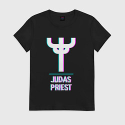 Футболка хлопковая женская Judas Priest glitch rock, цвет: черный