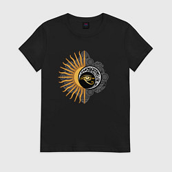 Футболка хлопковая женская С солнцем и луной, цвет: черный