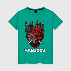 Футболка хлопковая женская Samurai logo, цвет: зеленый