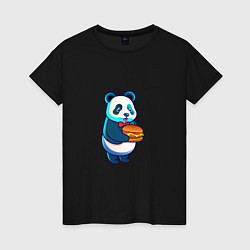 Футболка хлопковая женская Милая панда с чизбургером, цвет: черный