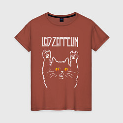 Футболка хлопковая женская Led Zeppelin rock cat, цвет: кирпичный