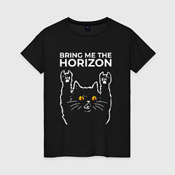 Футболка хлопковая женская Bring Me the Horizon rock cat, цвет: черный