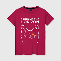 Футболка хлопковая женская Bring Me the Horizon rock cat, цвет: маджента