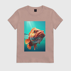Футболка хлопковая женская Огромный карп, цвет: пыльно-розовый