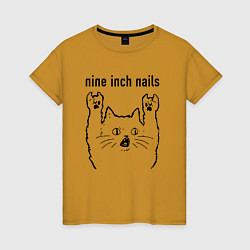 Футболка хлопковая женская Nine Inch Nails - rock cat, цвет: горчичный