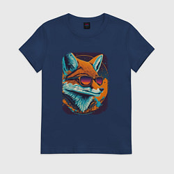 Футболка хлопковая женская Old Fox with glasses, цвет: тёмно-синий
