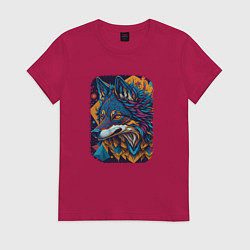 Футболка хлопковая женская Abstract Wolf, цвет: маджента