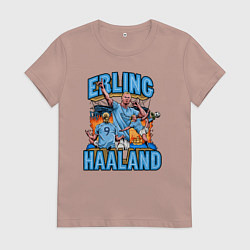 Футболка хлопковая женская Эрлинг Холанд Манчестер Сити 9, цвет: пыльно-розовый