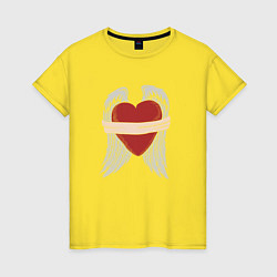 Футболка хлопковая женская Сердце с крыльями, цвет: желтый