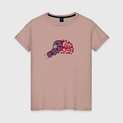 Футболка хлопковая женская Мозг в противогазе, цвет: пыльно-розовый