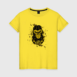 Футболка хлопковая женская Крутая горилла с наушниками, цвет: желтый
