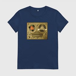 Футболка хлопковая женская Ретро магнитофон, цвет: тёмно-синий