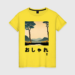 Женская футболка MoMo - Деревья на фоне гор в японском стиле