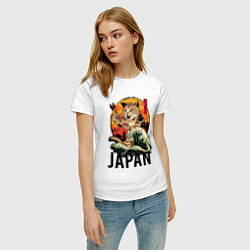 Футболка хлопковая женская Japan sushi cat, цвет: белый — фото 2