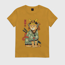 Футболка хлопковая женская Samurai battle cat, цвет: горчичный