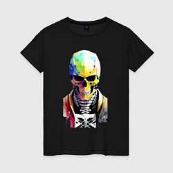 Футболка хлопковая женская Skull - cyberpunk - watercolor, цвет: черный