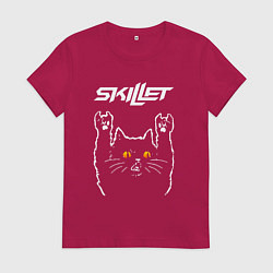 Футболка хлопковая женская Skillet rock cat, цвет: маджента