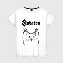 Футболка хлопковая женская Sabaton - rock cat, цвет: белый