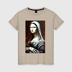 Футболка хлопковая женская Mona Lisa from Elm street - horror, цвет: миндальный