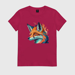 Футболка хлопковая женская Красочная лиса - нейросеть, цвет: маджента