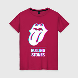 Футболка хлопковая женская Rolling Stones glitch rock, цвет: маджента