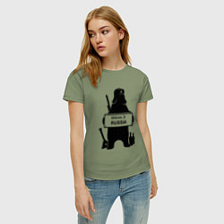 Футболка хлопковая женская Россия медведь балалайка водка ушанка, цвет: авокадо — фото 2