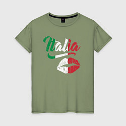 Футболка хлопковая женская Поцелуй Италии, цвет: авокадо