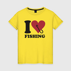 Футболка хлопковая женская I love fishing, цвет: желтый