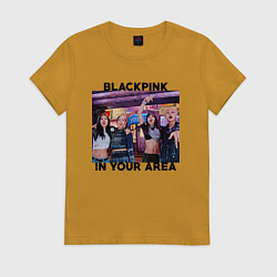 Футболка хлопковая женская Blackpink HYLT Jennie Lisa Rose Jisoo, цвет: горчичный