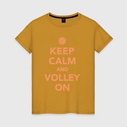 Футболка хлопковая женская Keep calm and volley on, цвет: горчичный