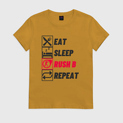 Футболка хлопковая женская Eat sleep rush b repeat, цвет: горчичный