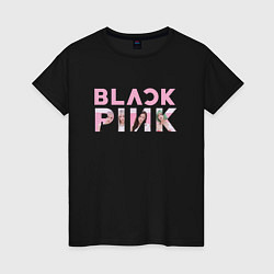 Футболка хлопковая женская Blackpink logo Jisoo Lisa Jennie Rose, цвет: черный